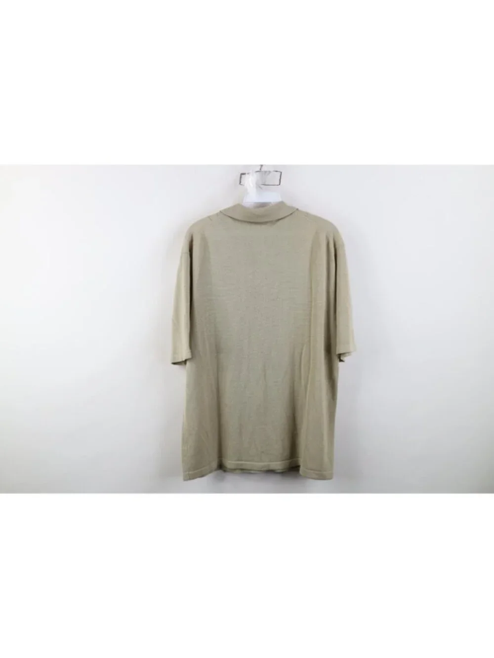 Vintage 90s Streetwear Mens Large Blank Ribbed Knit Collared Polo Shirt Beige